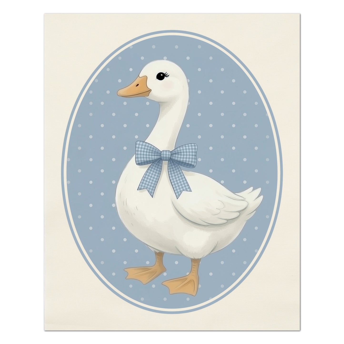 Blue Ribbon Goose - Fabric Panel, Bow, Vintage, 1980's, Duck, Porch, Décor, Wall Art, Block Print, Cotton, Quilting
