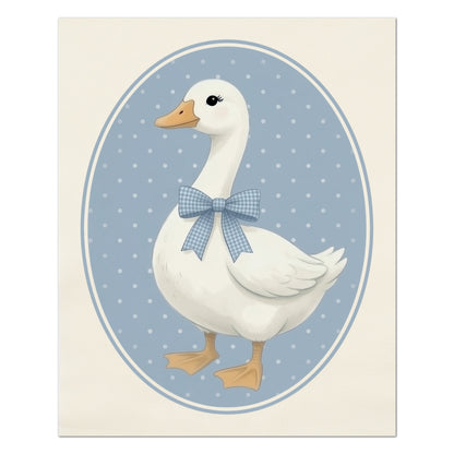 Blue Ribbon Goose - Fabric Panel, Bow, Vintage, 1980's, Duck, Porch, Décor, Wall Art, Block Print, Cotton, Quilting