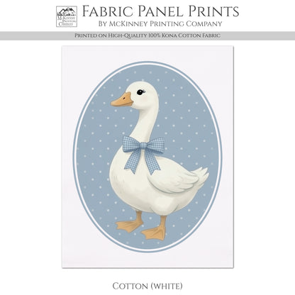 Blue Ribbon Goose - Fabric Panel, Bow, Vintage, 1980's, Duck, Porch, Décor, Wall Art, Block Print, Cotton, Quilting