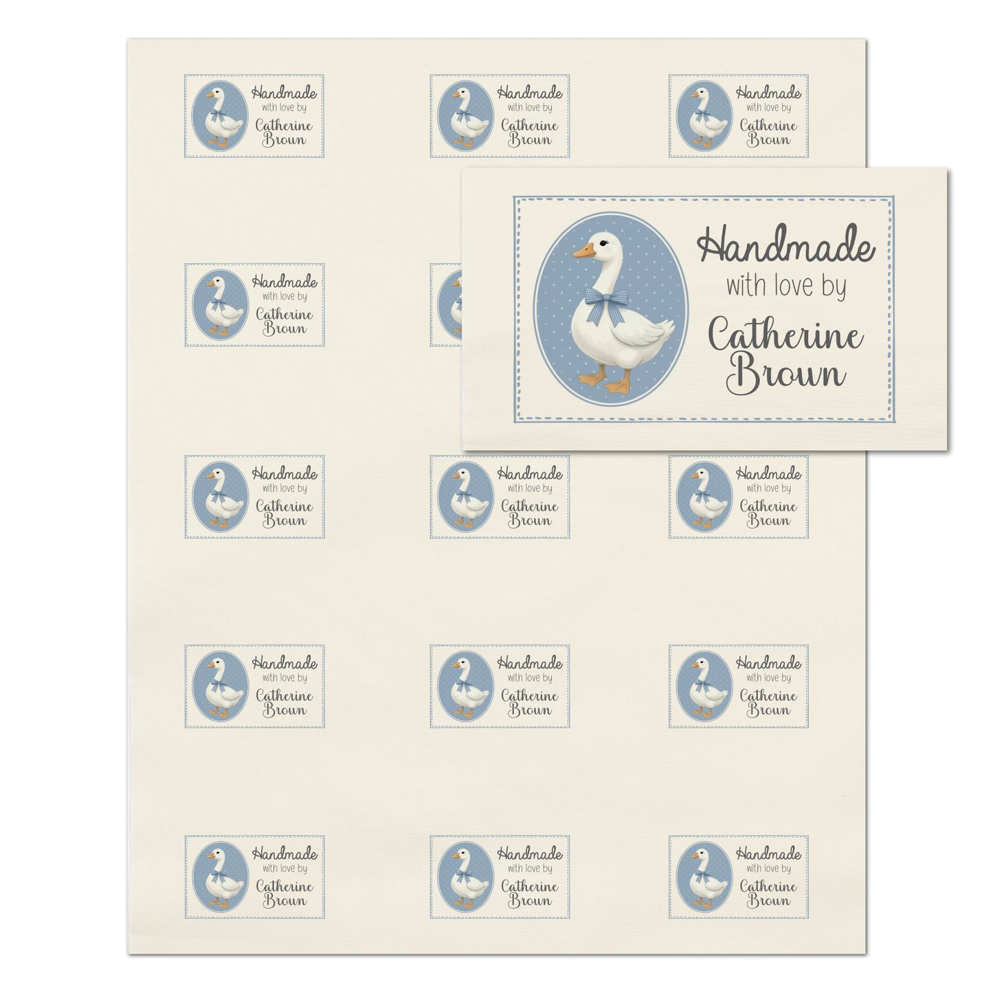 Quilt Labels - Blue Ribbon Goose, Bow, Vintage, 1980's, Duck, Sewing, Handmade, Personalized, Custom, Quilting, Tag