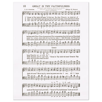 Great Is Thy Faithfulness, Fabric Panel Print, Sheet Music, Vintage, Christian Wall Art, Quilting