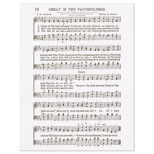 Great Is Thy Faithfulness, Fabric Panel Print, Sheet Music, Vintage, Christian Wall Art, Quilting