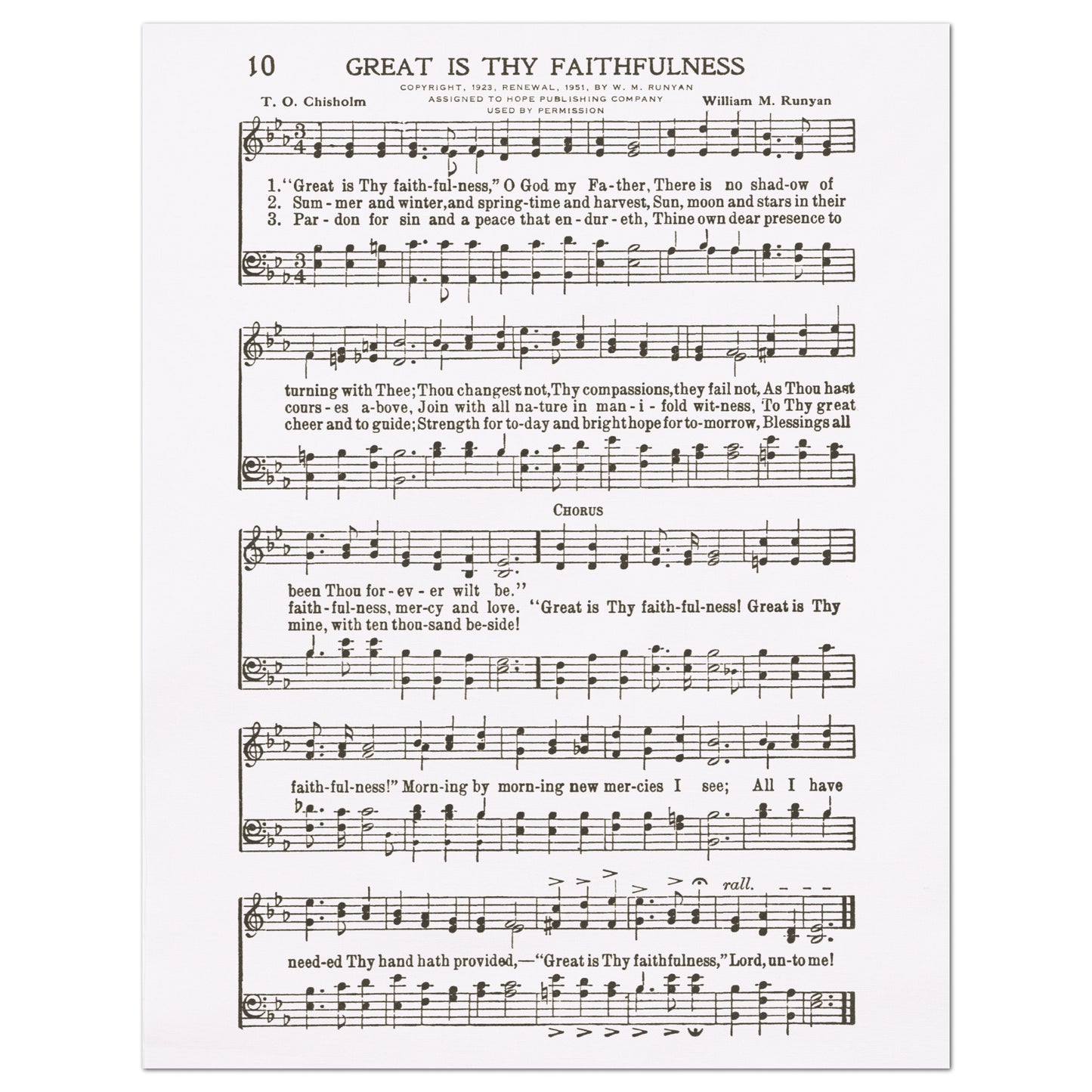 Great Is Thy Faithfulness, Fabric Panel Print, Sheet Music, Vintage, Christian Wall Art, Quilting