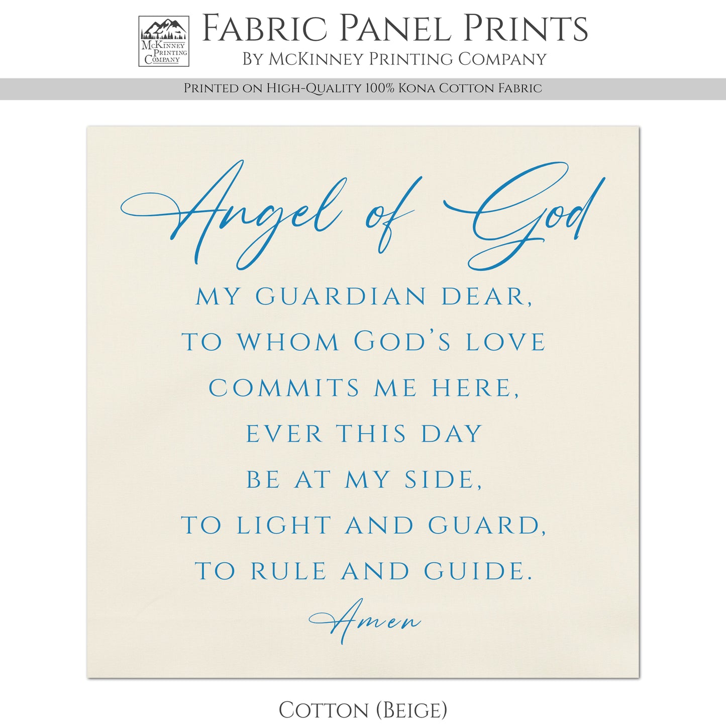 Guardian Angel Prayer - Christian Fabric, My Guardian Dear, Wall Art, Quilt Block, Cotton, Quilting, Christian, Poem