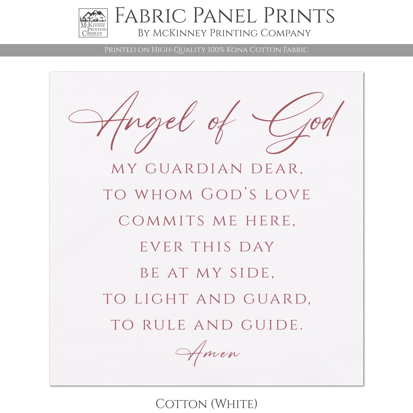 Guardian Angel Prayer - Christian Fabric, My Guardian Dear, Wall Art, Quilt Block, Cotton, Quilting, Christian, Poem