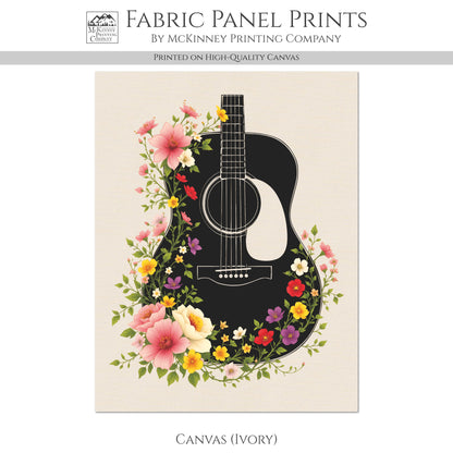 Guitar Fabric - Music Lover Gift, Flowers, Floral, Acoustic, Watercolor Print, Quilt Block, Wall Art