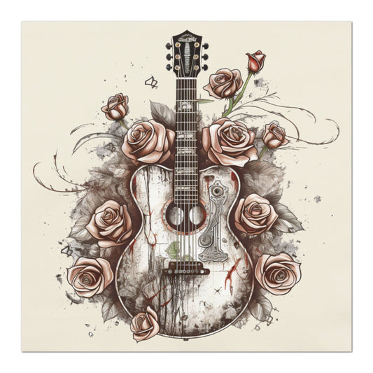Guitar Fabric with Roses, Acoustic, Quilt, Quilting, Wall Art 