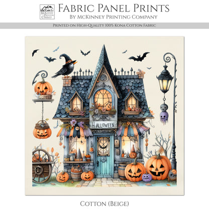 Halloween Fabric - Fall Fabric Panel, Pumpkin, Decor, Bat, Watercolor, Cotton, Canvas, Quilt Block, Wall Art