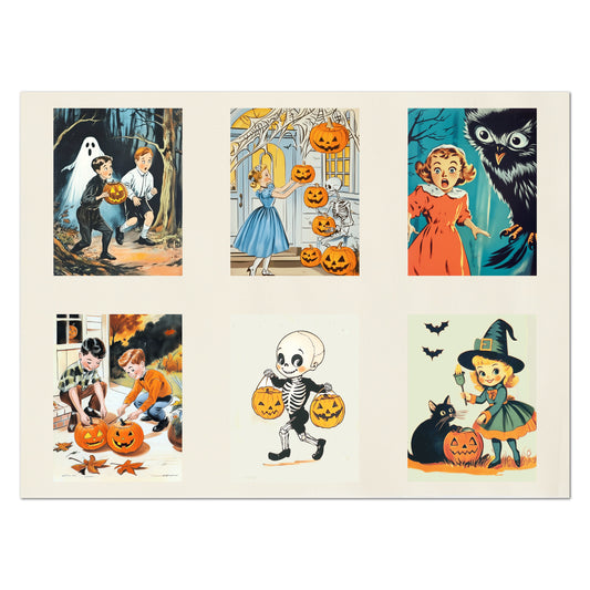Halloween Fabric Bundle - Fabric Panel, Vintage, Retro, Craft, Pumpkin, Large Print, Block, Cotton, Quilting, Quilt, Canvas