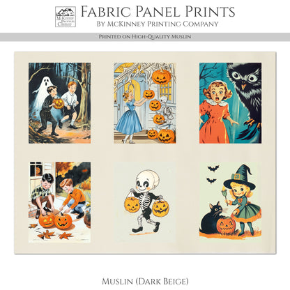 Halloween Fabric Bundle - Fabric Panel, Vintage, Retro, Craft, Pumpkin, Large Print, Block, Cotton, Quilting, Quilt, Canvas