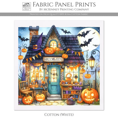 Halloween Fabric Panel - Fall Fabric Panel, Pumpkin, Watercolor, Cotton, Fall, Canvas, Quilt Block, Wall Art