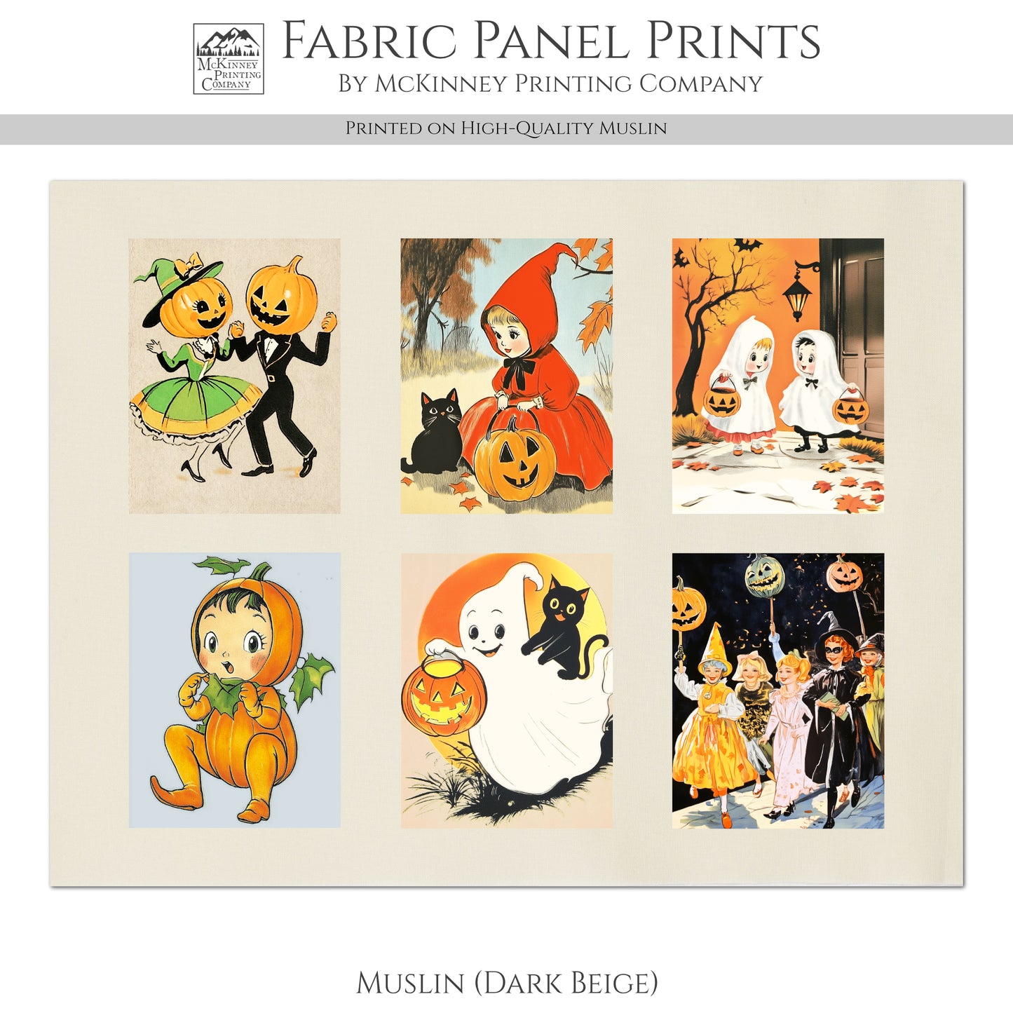 Halloween Fabric Bundle - Fabric Panel, Vintage, Retro, Ghost, Black Cat, Pumpkin, Large Print, Block, Craft, Cotton, Quilting, Quilt, Canvas