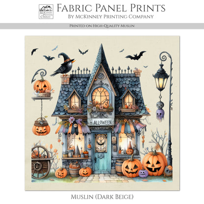 Halloween Fabric - Fall Fabric Panel, Pumpkin, Decor, Bat, Watercolor, Cotton, Canvas, Quilt Block, Wall Art