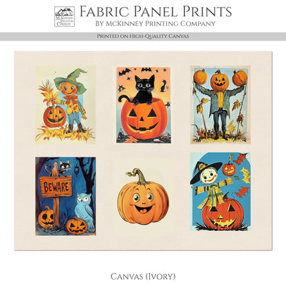 Halloween Fabric Bundle - Fabric Panel, Vintage, Retro, Black Cat, Pumpkin, Large Print, Block, Craft, Cotton, Quilting, Quilt, Canvas