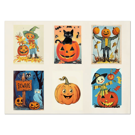 Halloween Fabric Bundle - Fabric Panel, Vintage, Retro, Black Cat, Pumpkin, Large Print, Block, Craft, Cotton, Quilting, Quilt, Canvas