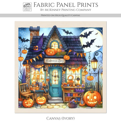 Halloween Fabric Panel - Fall Fabric Panel, Pumpkin, Watercolor, Cotton, Fall, Canvas, Quilt Block, Wall Art