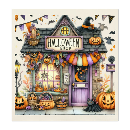 Halloween Fabric Panel - Fall Fabric Panel, Pumpkin, Decor, Bat, Watercolor, Cotton, Canvas, Quilt Block, Wall Art