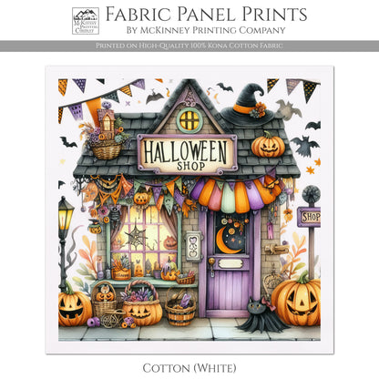 Halloween Fabric Panel - Fall Fabric Panel, Pumpkin, Decor, Bat, Watercolor, Cotton, Canvas, Quilt Block, Wall Art