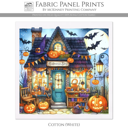 Halloween Fabric Panel - Fall Fabric Panel, Pumpkin, Watercolor, Cotton, Fall, Canvas, Quilt Block, Wall Art