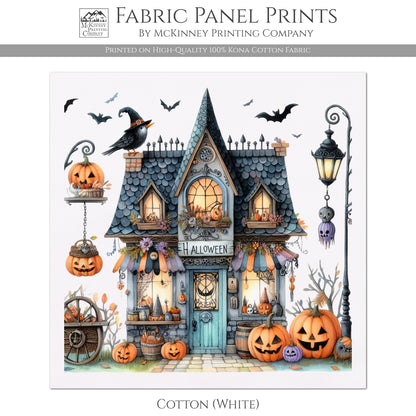 Halloween Fabric - Fall Fabric Panel, Pumpkin, Decor, Bat, Watercolor, Cotton, Canvas, Quilt Block, Wall Art