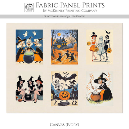 Halloween Fabric Bundle - Fabric Panel, Vintage, Retro, Witch, Black Cat, Pumpkin, Large Print, Block, Craft, Cotton, Quilting, Quilt, Canvas