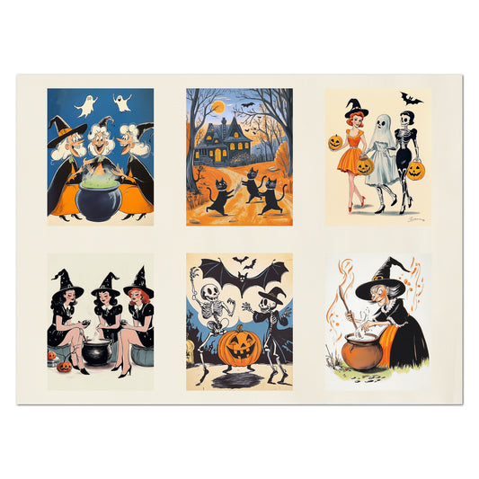 Halloween Fabric Bundle - Fabric Panel, Vintage, Retro, Witch, Black Cat, Pumpkin, Large Print, Block, Craft, Cotton, Quilting, Quilt, Canvas