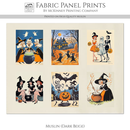 Halloween Fabric Bundle - Fabric Panel, Vintage, Retro, Witch, Black Cat, Pumpkin, Large Print, Block, Craft, Cotton, Quilting, Quilt, Canvas