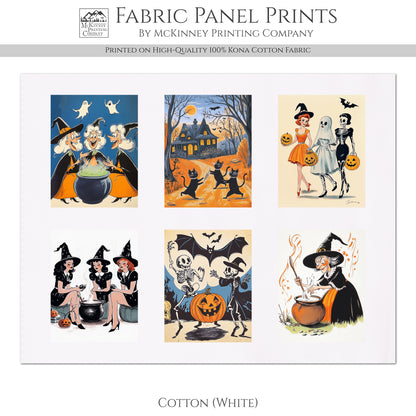 Halloween Fabric Bundle - Fabric Panel, Vintage, Retro, Witch, Black Cat, Pumpkin, Large Print, Block, Craft, Cotton, Quilting, Quilt, Canvas