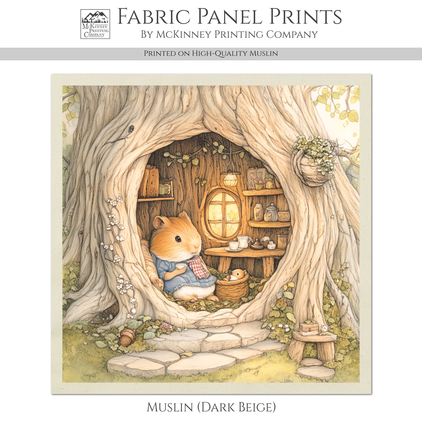 Beatrix Potter Fabric - Mouse, Hamster, Baby Fabric Panels, Woodland Animal, Nursery Décor, Quilt Block, Wall Art, Cotton, Quilting
