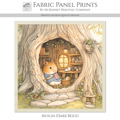 Beatrix Potter Fabric - Mouse, Hamster, Baby Fabric Panels, Woodland Animal, Nursery Décor, Quilt Block, Wall Art, Cotton, Quilting