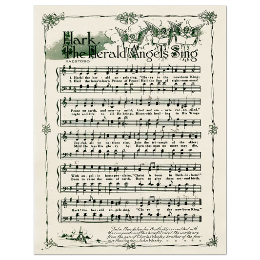 Hark the Herald Angels Sing, Antique Sheet Music, Fabric Panel Print, Christmas, DIY Sewing Project, Quilt Block, Craft