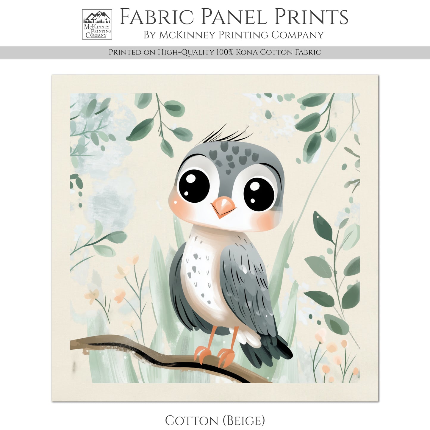 Hawk - Woodland Animal Fabric, Baby Fabric Panels, Forest, Nursery Décor, Quilt Block, Wall Art, Cotton, Quilting