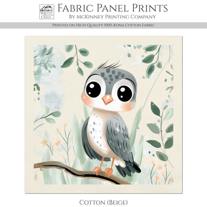 Hawk - Woodland Animal Fabric, Baby Fabric Panels, Forest, Nursery Décor, Quilt Block, Wall Art, Cotton, Quilting