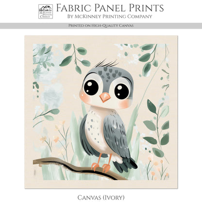 Hawk - Woodland Animal Fabric, Baby Fabric Panels, Forest, Nursery Décor, Quilt Block, Wall Art, Cotton, Quilting