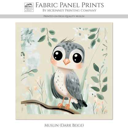 Hawk - Woodland Animal Fabric, Baby Fabric Panels, Forest, Nursery Décor, Quilt Block, Wall Art, Cotton, Quilting