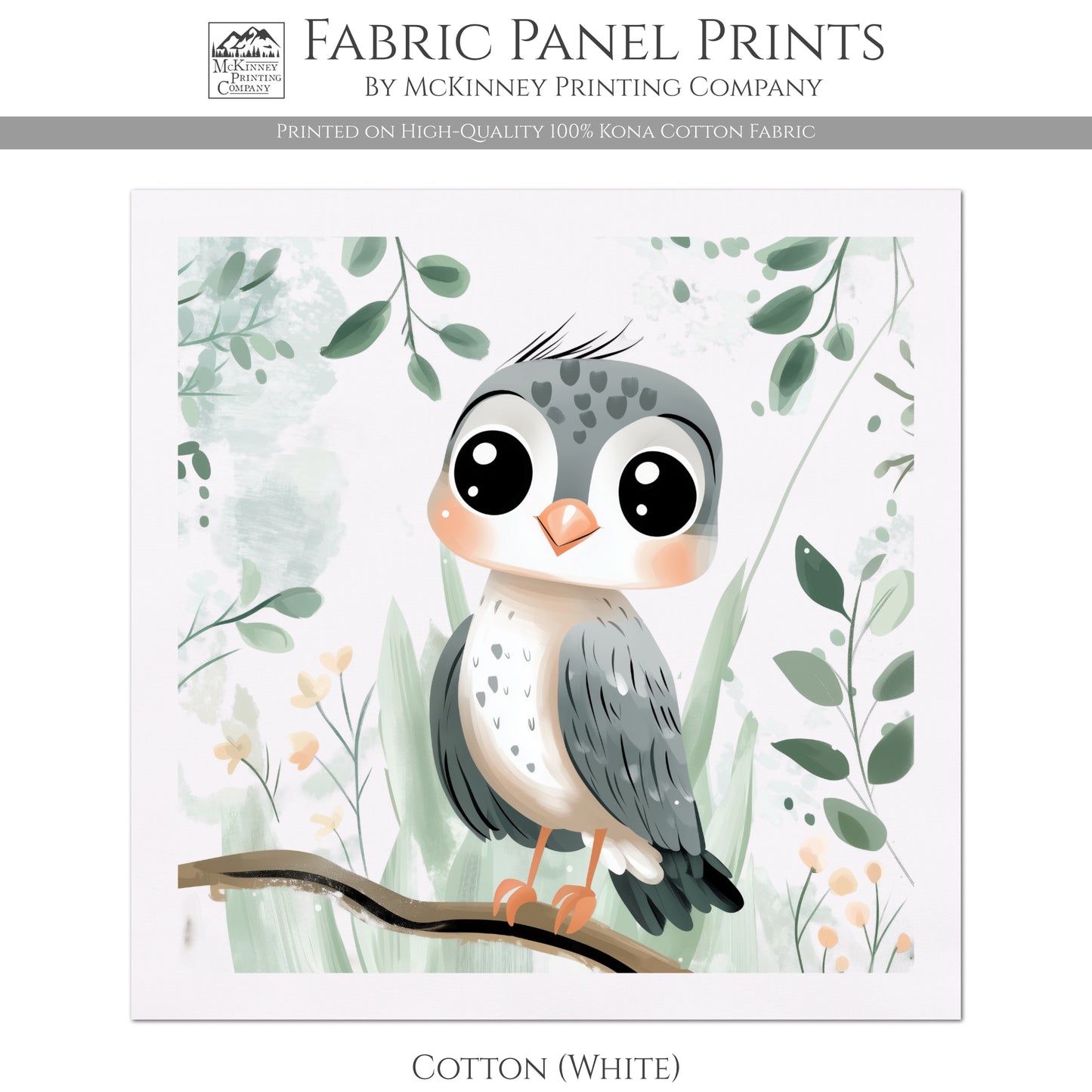 Hawk - Woodland Animal Fabric, Baby Fabric Panels, Forest, Nursery Décor, Quilt Block, Wall Art, Cotton, Quilting