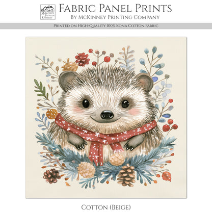 Hedgehog - Christmas Fabric Panel, Cotton, Baby Fabric Panel, Animal, Decor, Wall Art, Large Print, Block Print, Cotton, Quilting, Quilt, Sewing