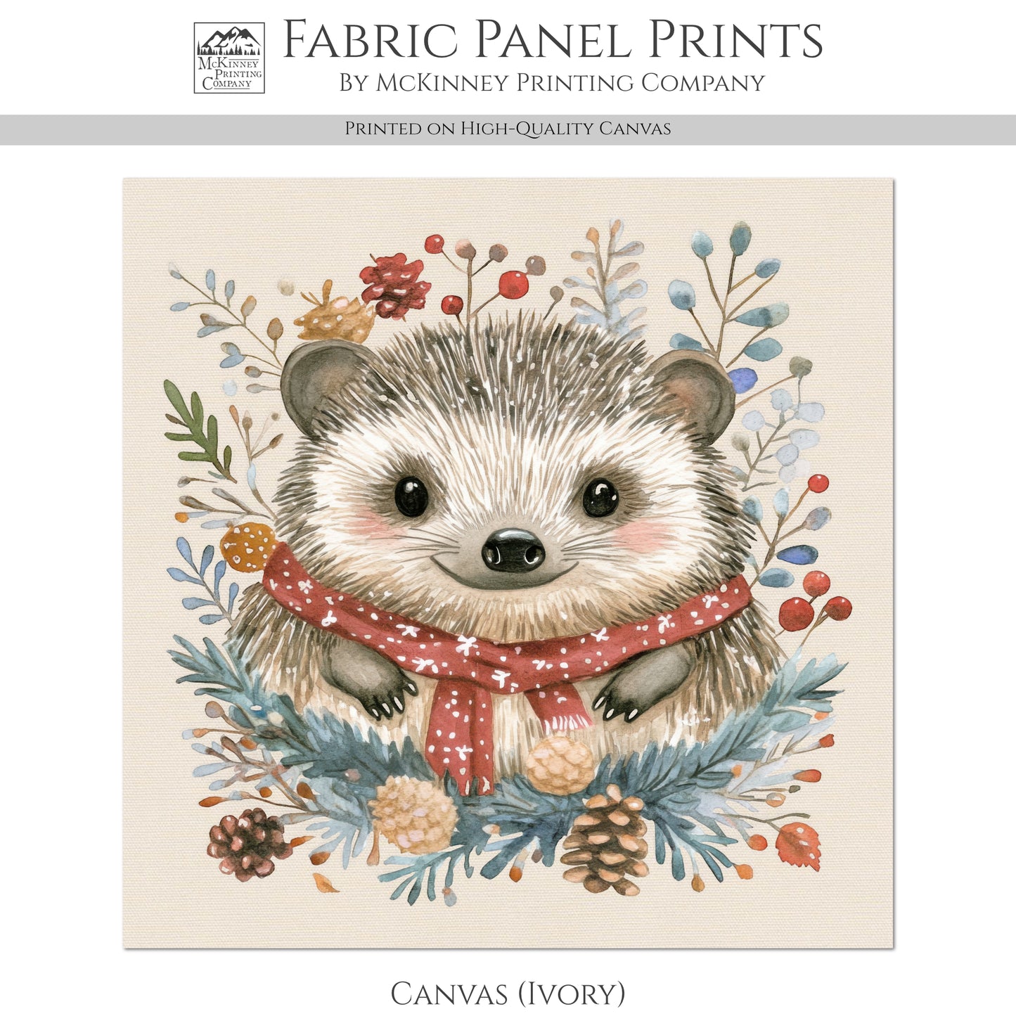 Hedgehog - Christmas Fabric Panel, Cotton, Baby Fabric Panel, Animal, Decor, Wall Art, Large Print, Block Print, Cotton, Quilting, Quilt, Sewing