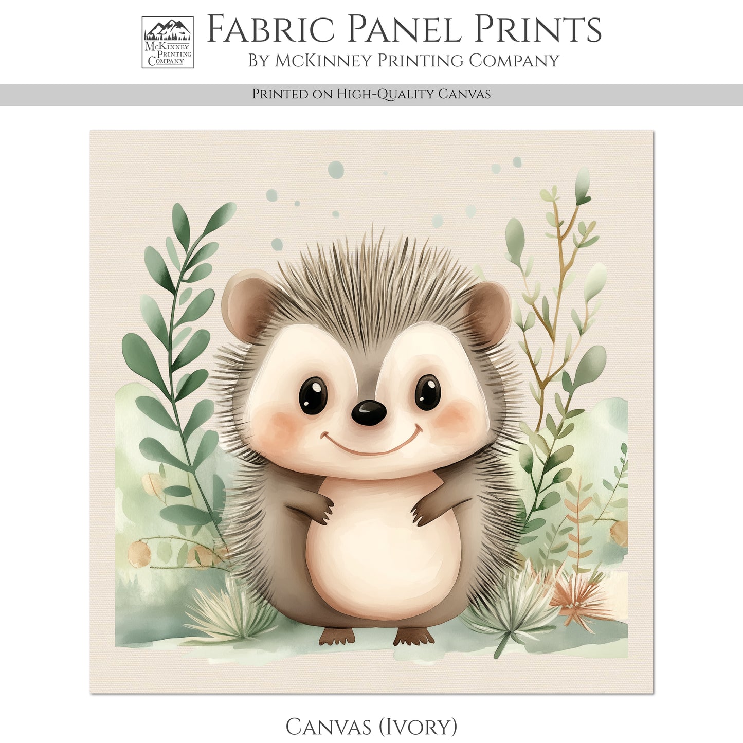 Woodland Animal Fabric - Hedgehog, Baby Fabric Panels, Forest, Nursery Décor, Quilt Block, Wall Art, Cotton, Quilting