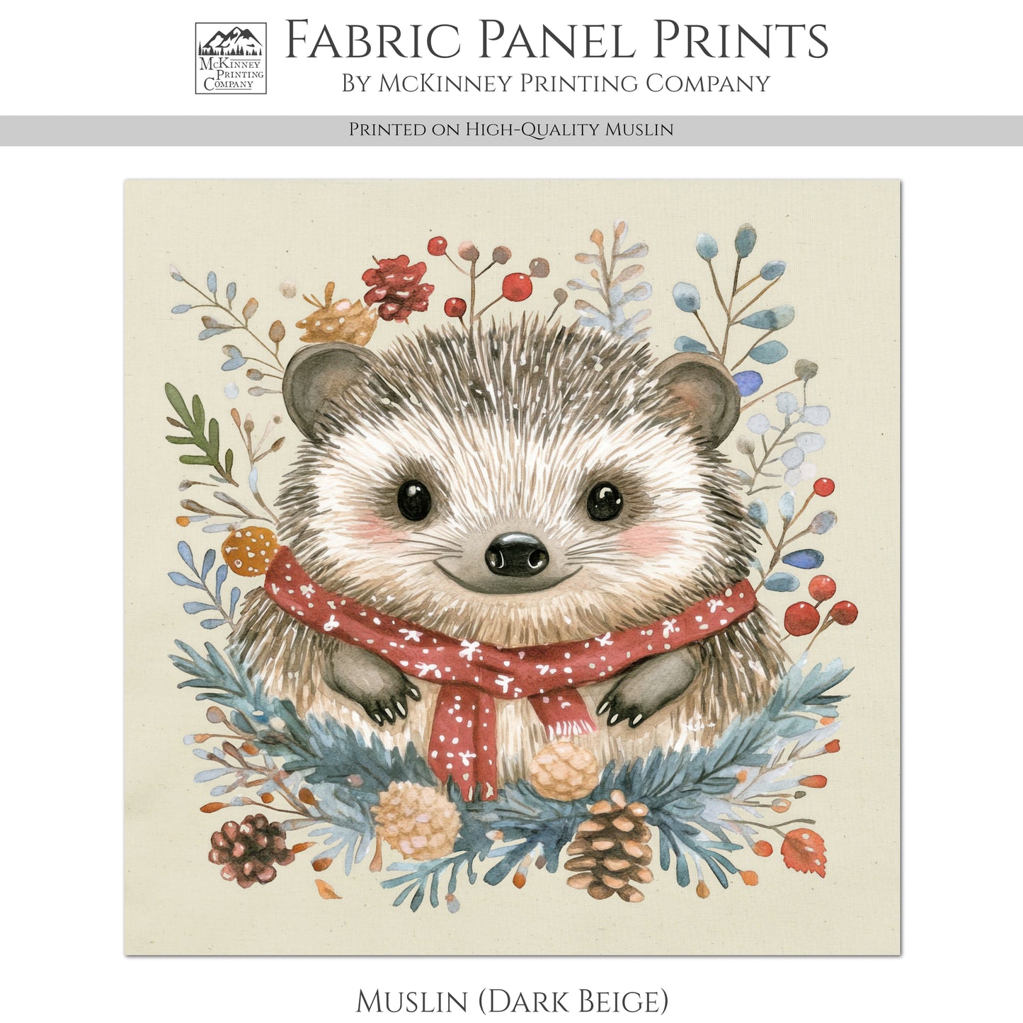 Hedgehog - Christmas Fabric Panel, Cotton, Baby Fabric Panel, Animal, Decor, Wall Art, Large Print, Block Print, Cotton, Quilting, Quilt, Sewing