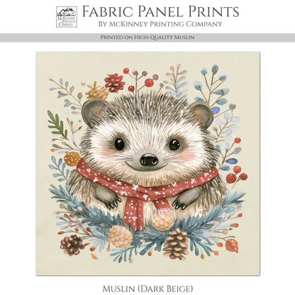 Hedgehog - Christmas Fabric Panel, Cotton, Baby Fabric Panel, Animal, Decor, Wall Art, Large Print, Block Print, Cotton, Quilting, Quilt, Sewing