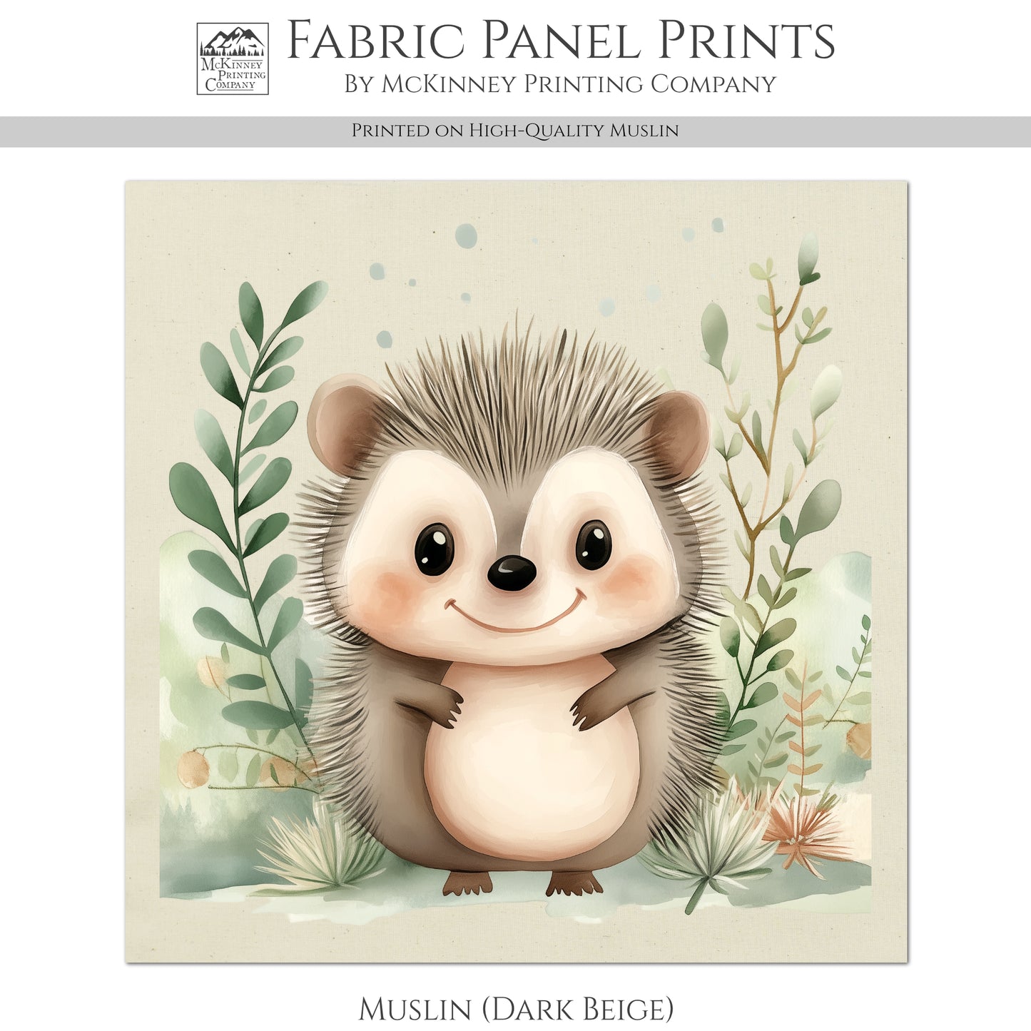 Woodland Animal Fabric - Hedgehog, Baby Fabric Panels, Forest, Nursery Décor, Quilt Block, Wall Art, Cotton, Quilting