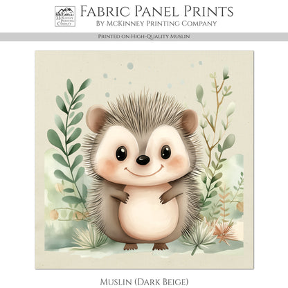 Woodland Animal Fabric - Hedgehog, Baby Fabric Panels, Forest, Nursery Décor, Quilt Block, Wall Art, Cotton, Quilting