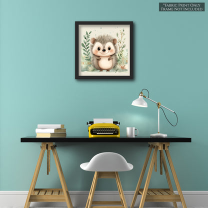 Woodland Animal Fabric - Hedgehog, Baby Fabric Panels, Forest, Nursery Décor, Quilt Block, Wall Art, Cotton, Quilting