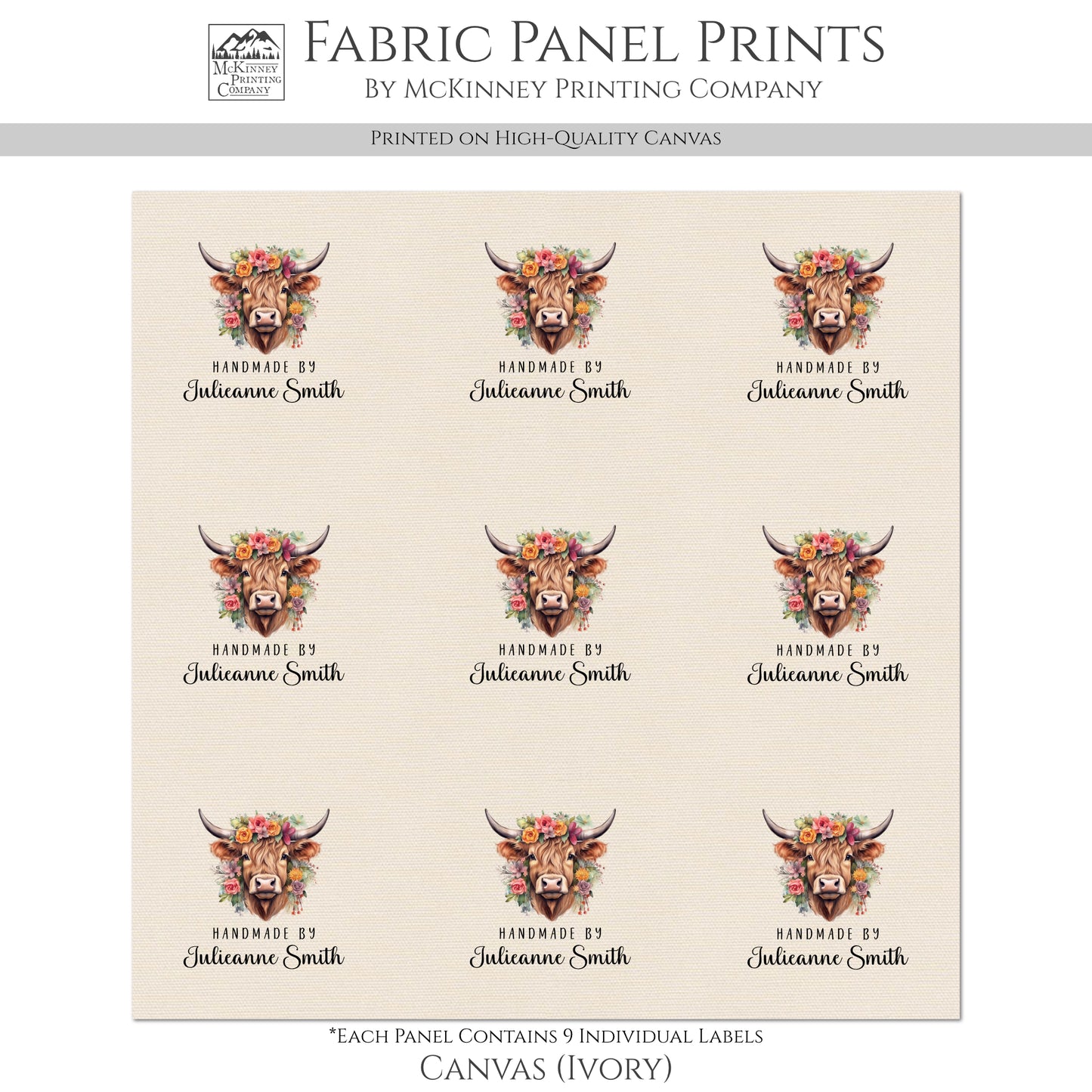 Quilt Labels - Highland Cow Fabric, Handmade, Fabric Tags, Personalized, Custom, Quilting, Crafting and Sewing Tags