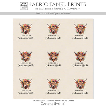 Quilt Labels - Highland Cow Fabric, Handmade, Fabric Tags, Personalized, Custom, Quilting, Crafting and Sewing Tags
