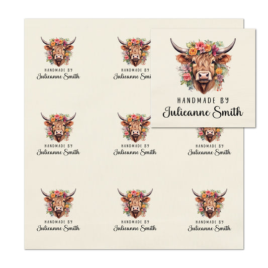 Quilt Labels - Highland Cow Fabric, Handmade, Fabric Tags, Personalized, Custom, Quilting, Crafting and Sewing Tags