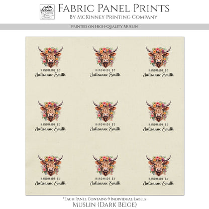 Quilt Labels - Highland Cow Fabric, Handmade, Fabric Tags, Personalized, Custom, Quilting, Crafting and Sewing Tags