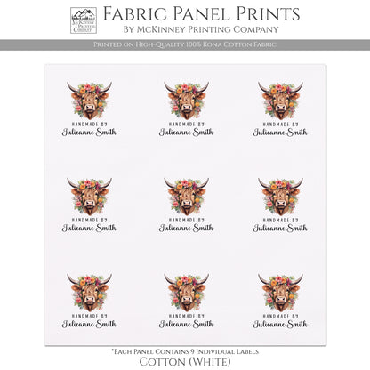 Quilt Labels - Highland Cow Fabric, Handmade, Fabric Tags, Personalized, Custom, Quilting, Crafting and Sewing Tags