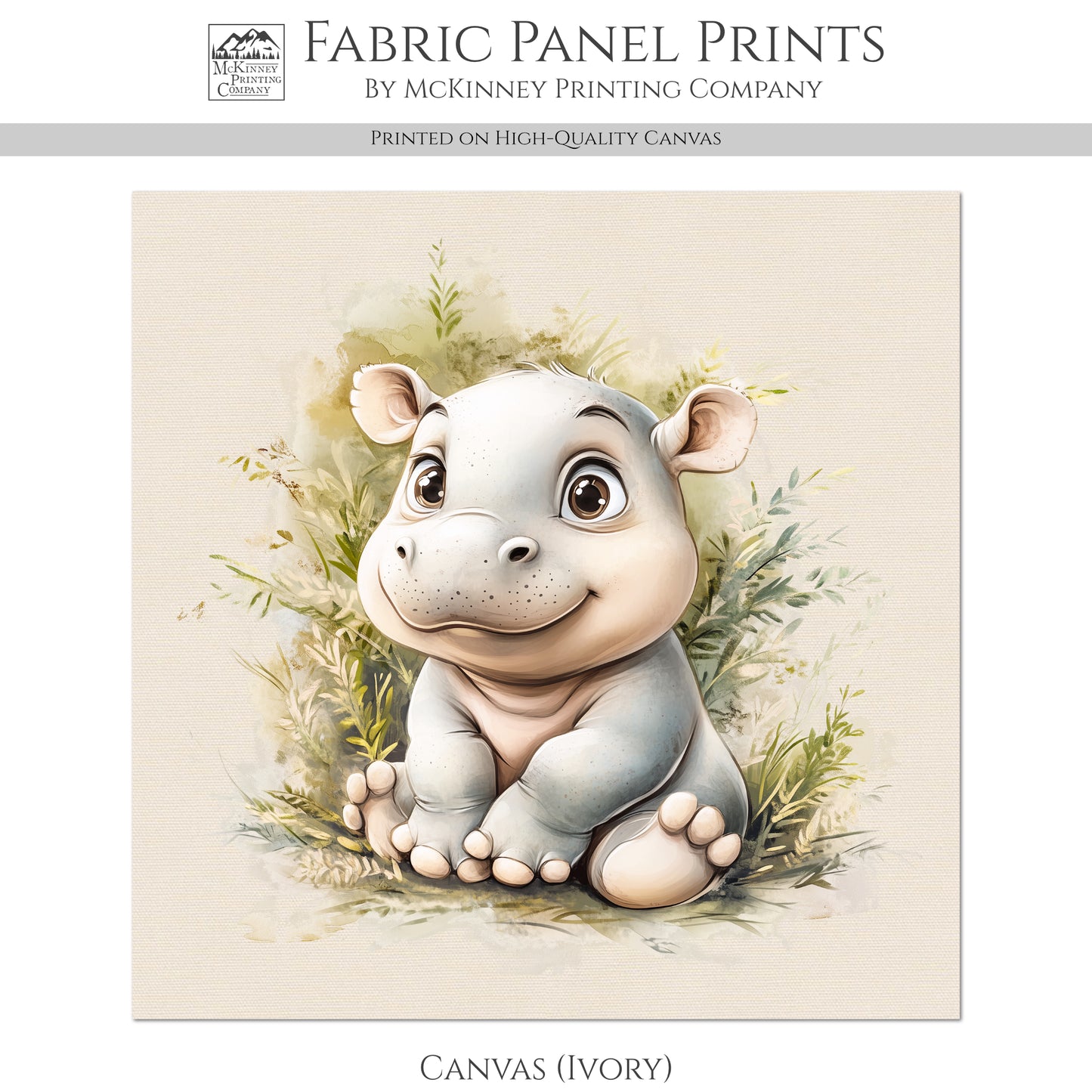 Hippopotamus - Baby Fabric Panels, Hippo, Jungle, Animal, Nursery Décor, Quilt Block, Wall Art, Cotton, Quilting